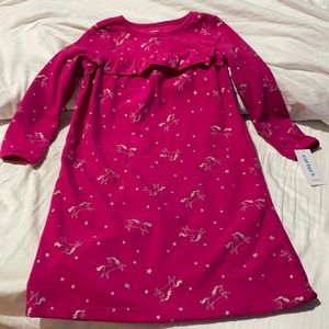 Carter’s hot pink fleece nightgown with silver metallic unicorns nwt 4/5